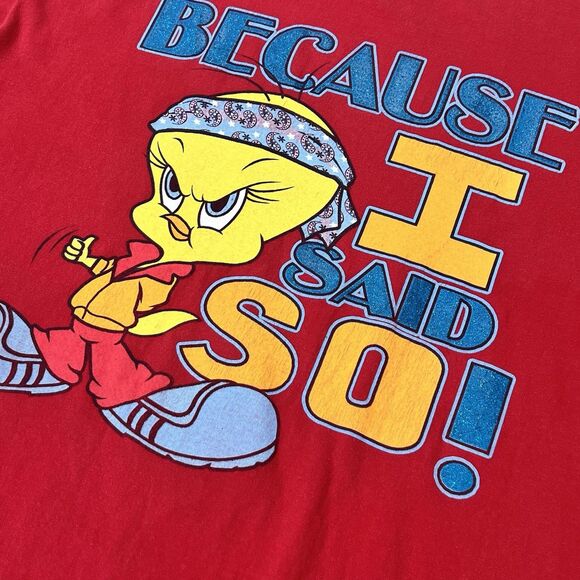 Vintage Looney Tunes Tweety Bird T Shirt Size XL Red Because I Said So - Picture 4 of 5